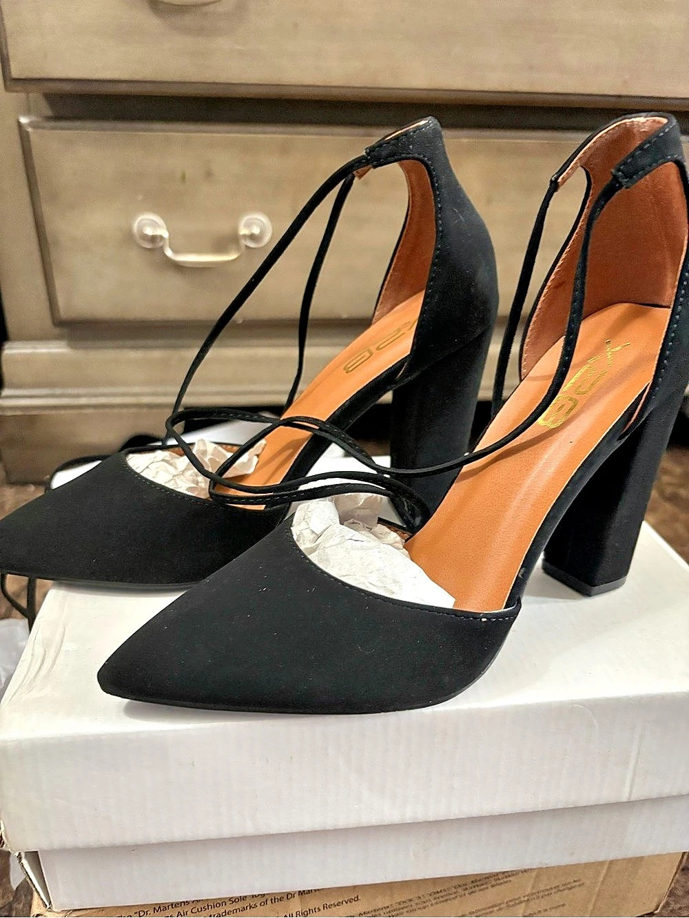 XOXO Pointed Toe Ankle Strap Heels in Black Like New